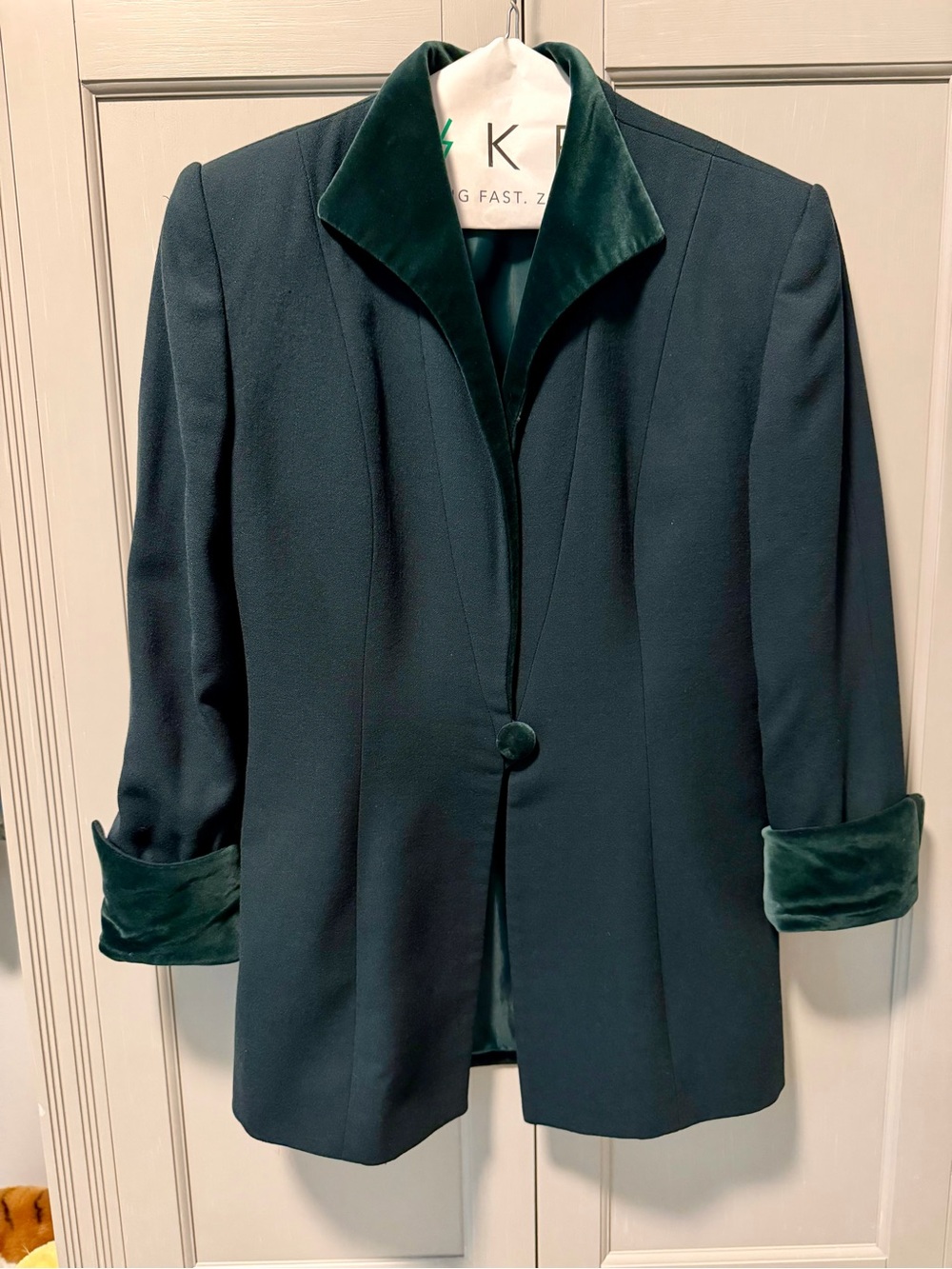 Vintage Christian Dior Green Velvet-Trim Women's Blazer Jacket